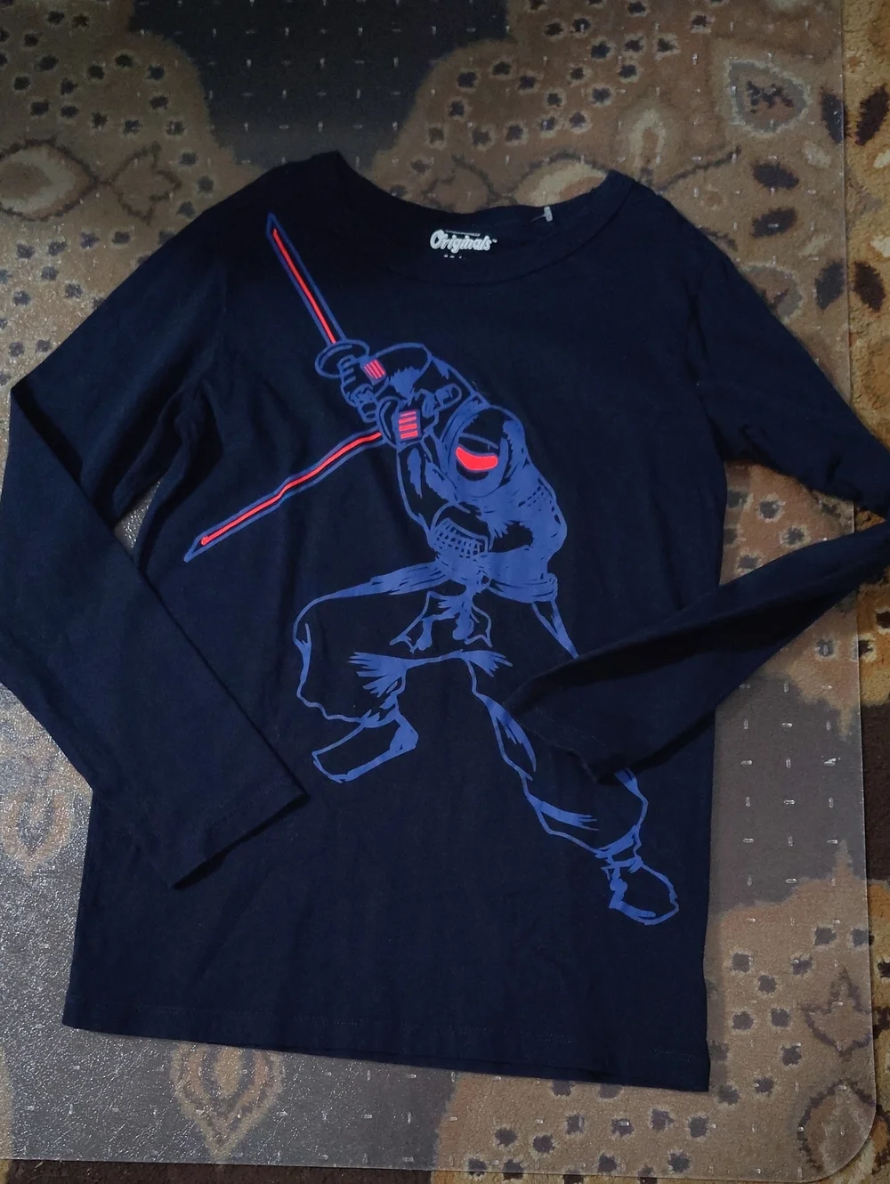 Graphic Ninja Long Sleeve Tee - Black with Blue & Red Print10/12 $20